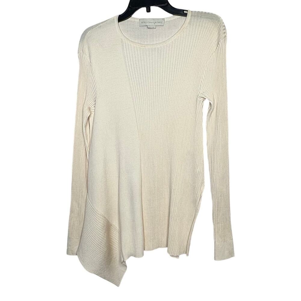 Stella McCartney Luxury Wool Silk Rubbed Cream Asymmetrical Sweater Size 42